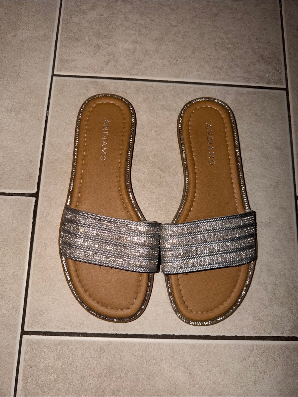 Andiamo Women's Silver Glitter Slide Sandals